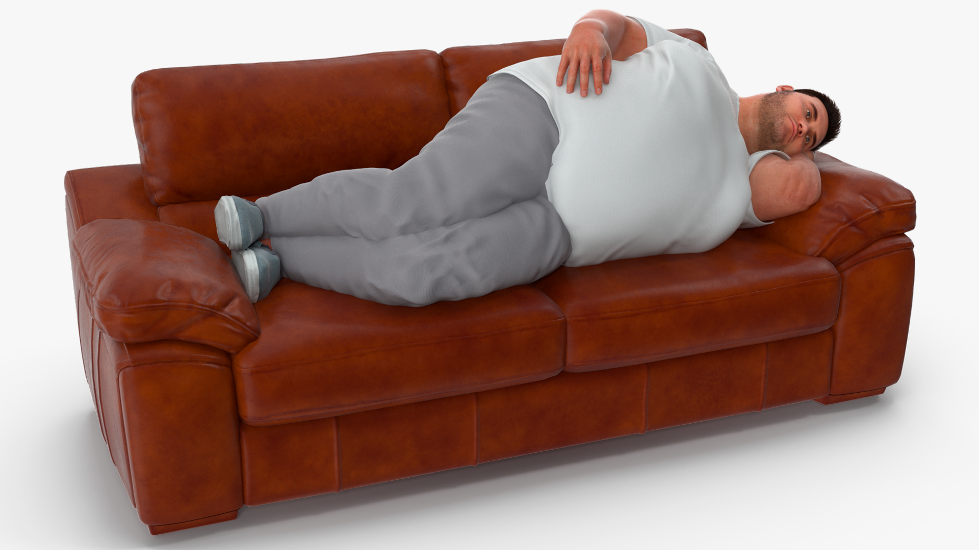 3D model Fat Man Lying on the Couch Fur