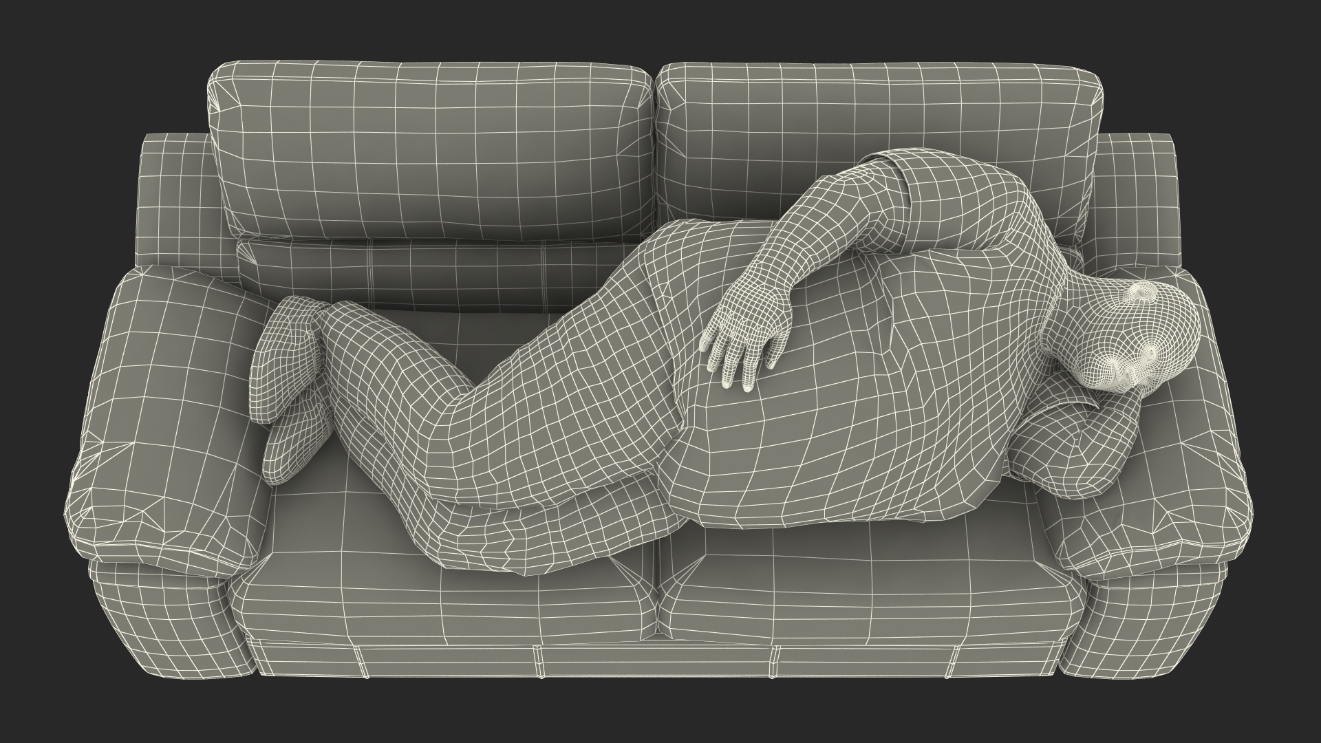 3D model Fat Man Lying on the Couch Fur