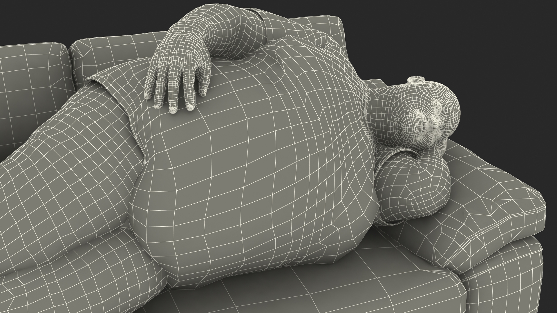 3D model Fat Man Lying on the Couch Fur