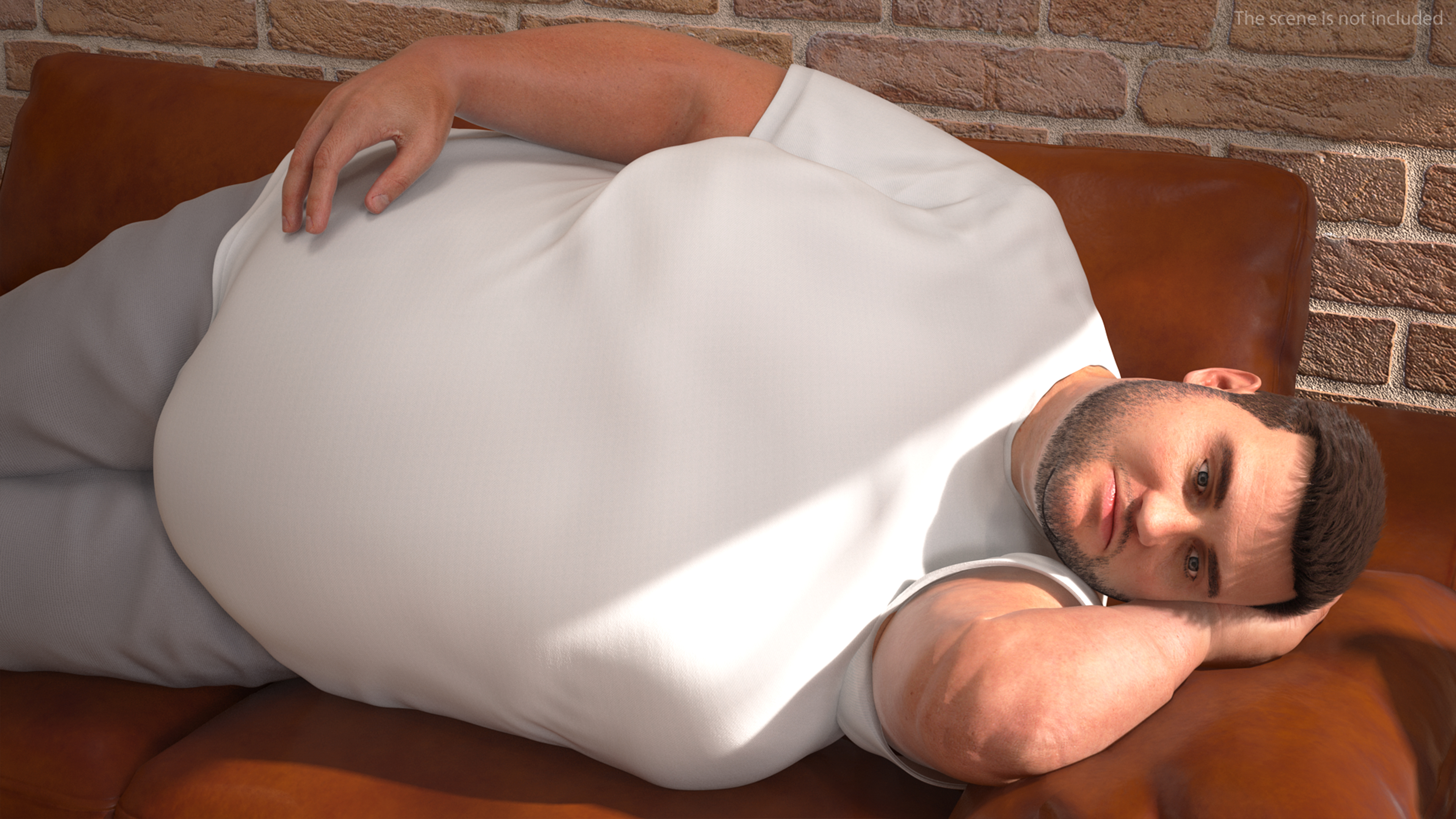 3D model Fat Man Lying on the Couch Fur