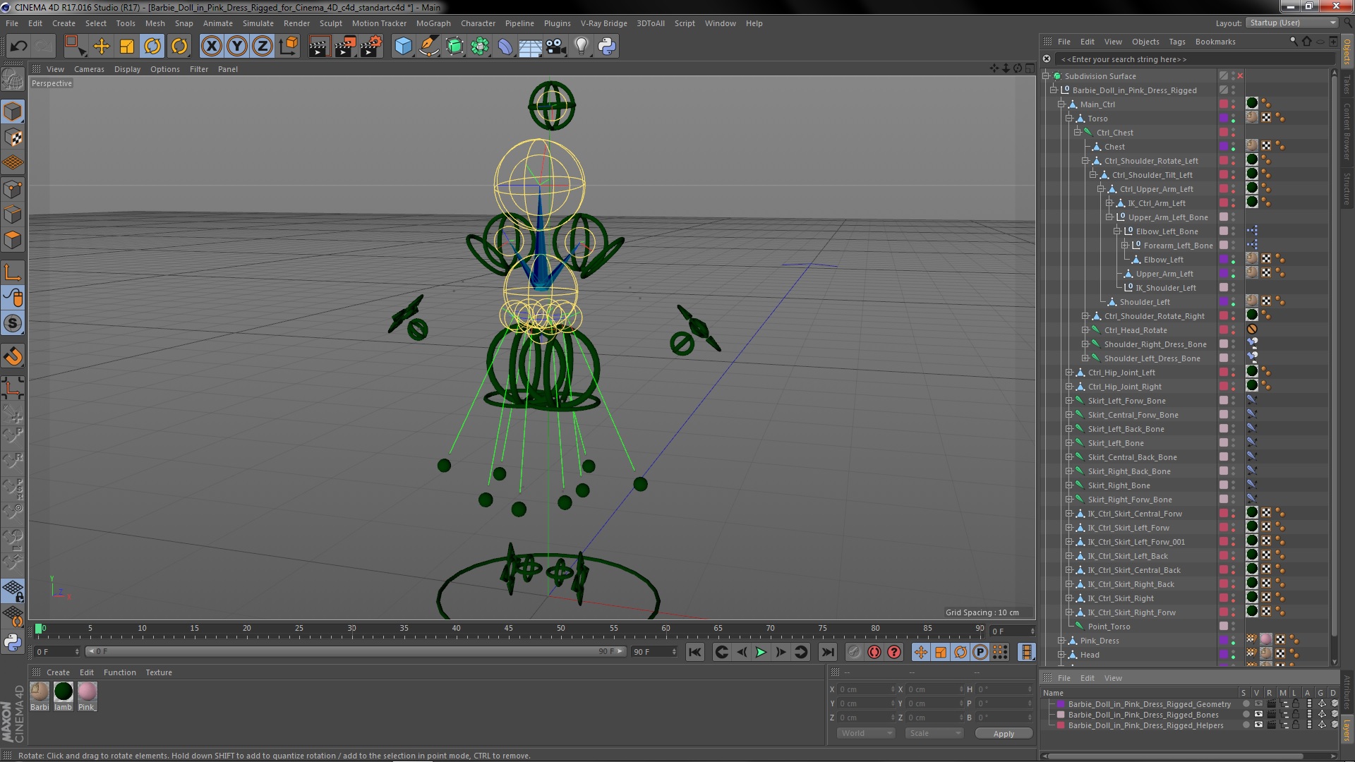 3D Barbie Doll in Pink Dress Rigged for Cinema 4D