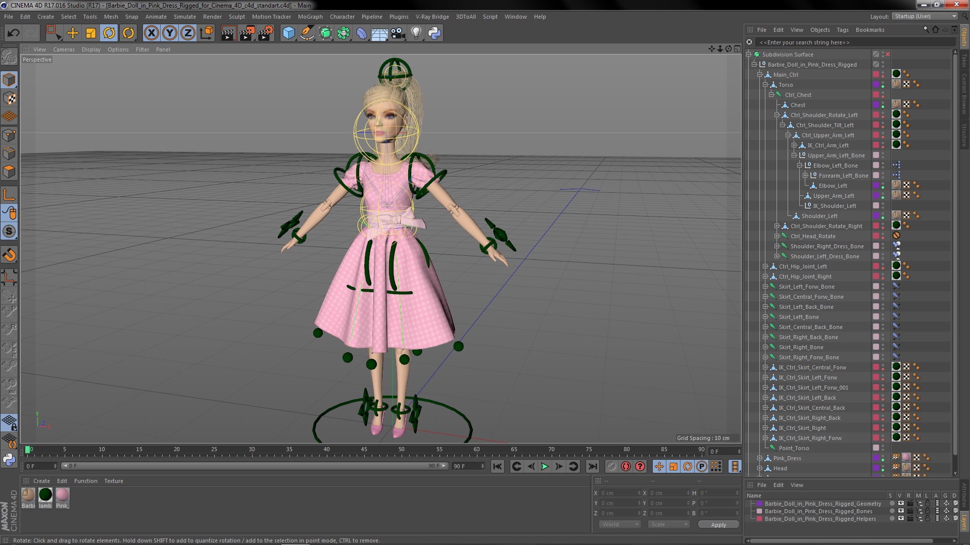 3D Barbie Doll in Pink Dress Rigged for Cinema 4D