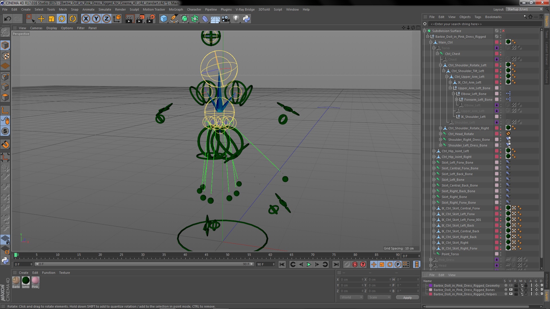 3D Barbie Doll in Pink Dress Rigged for Cinema 4D