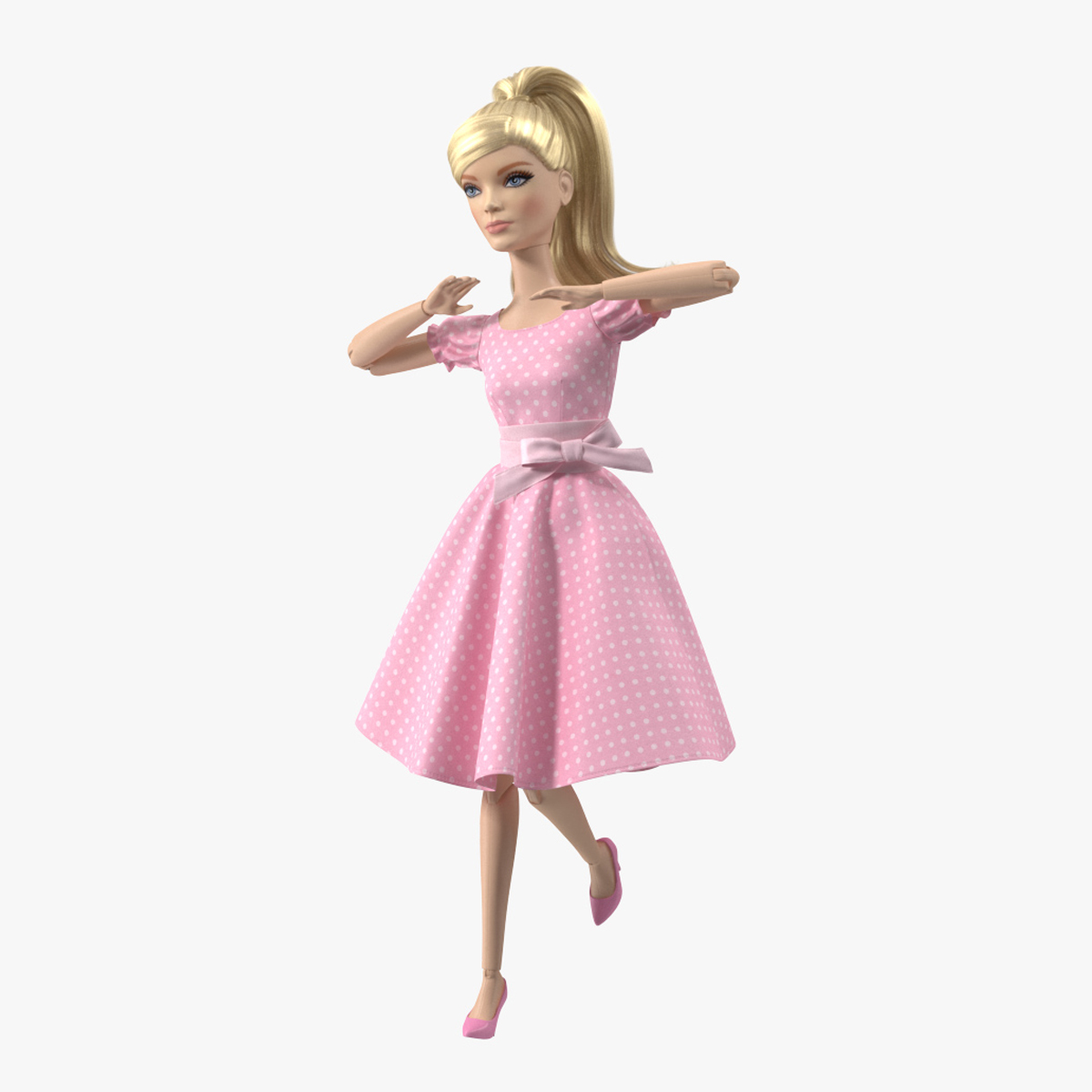 3D Barbie Doll in Pink Dress Rigged for Cinema 4D