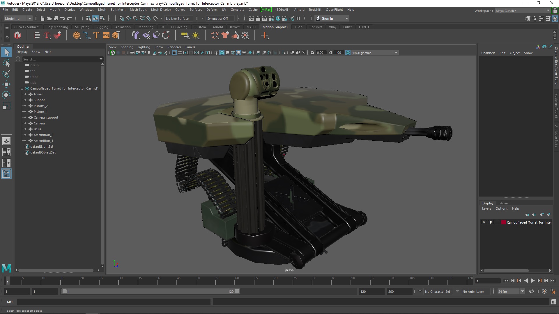 3D Camouflaged Turret for Interceptor Car model
