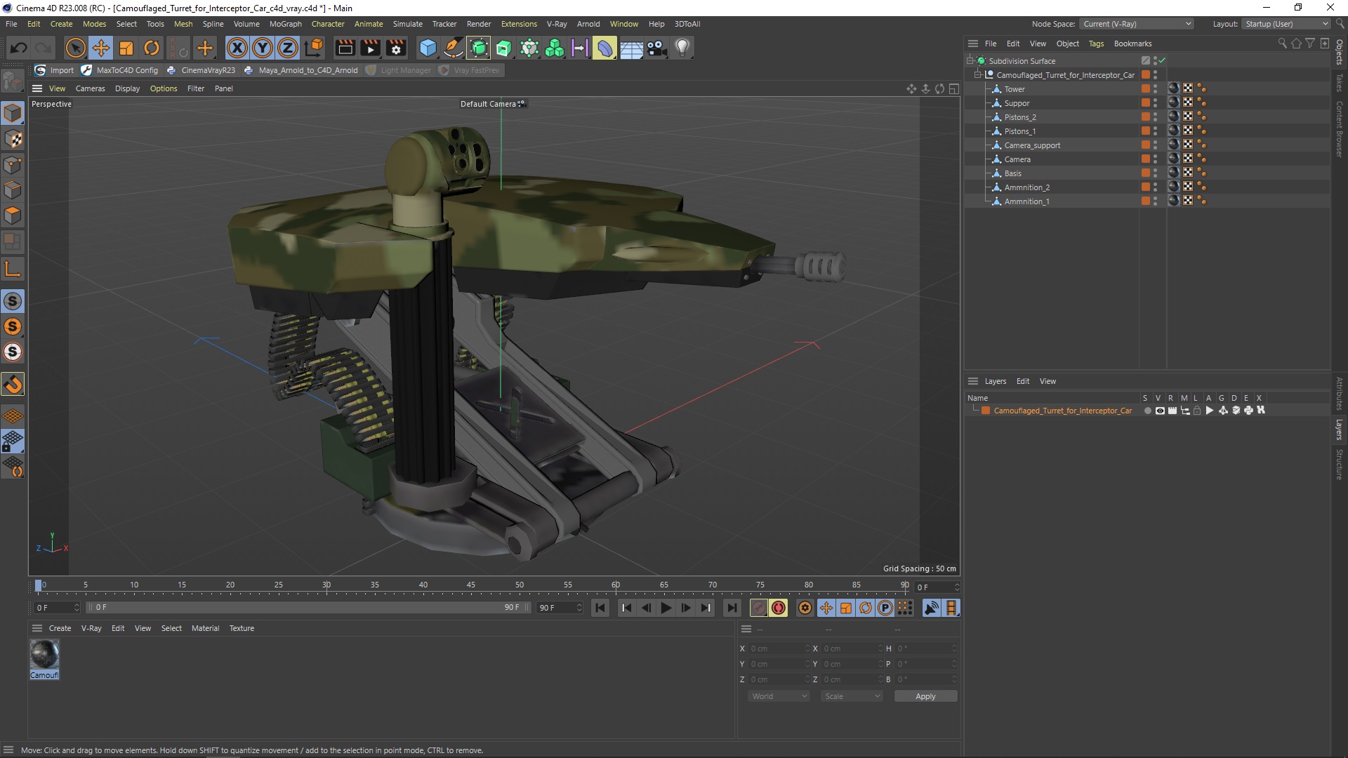 3D Camouflaged Turret for Interceptor Car model