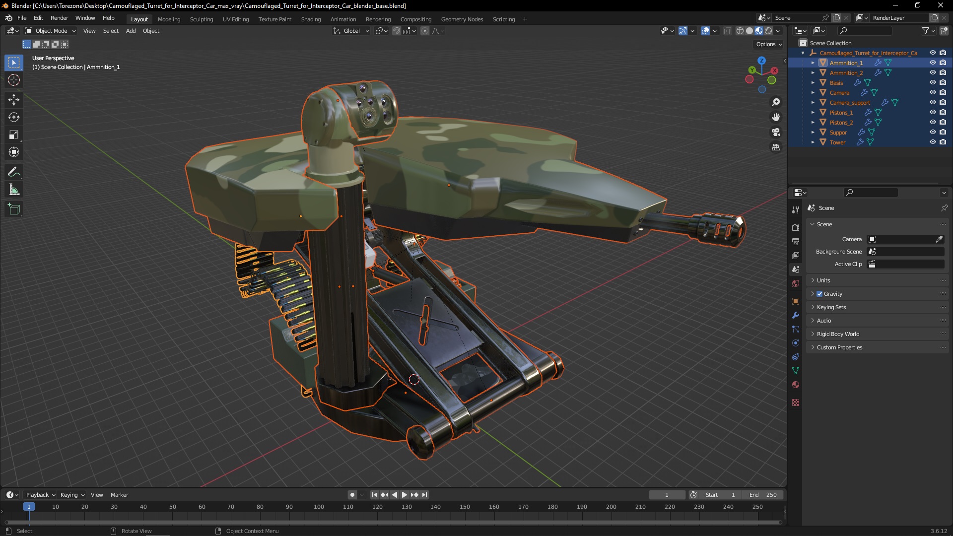 3D Camouflaged Turret for Interceptor Car model