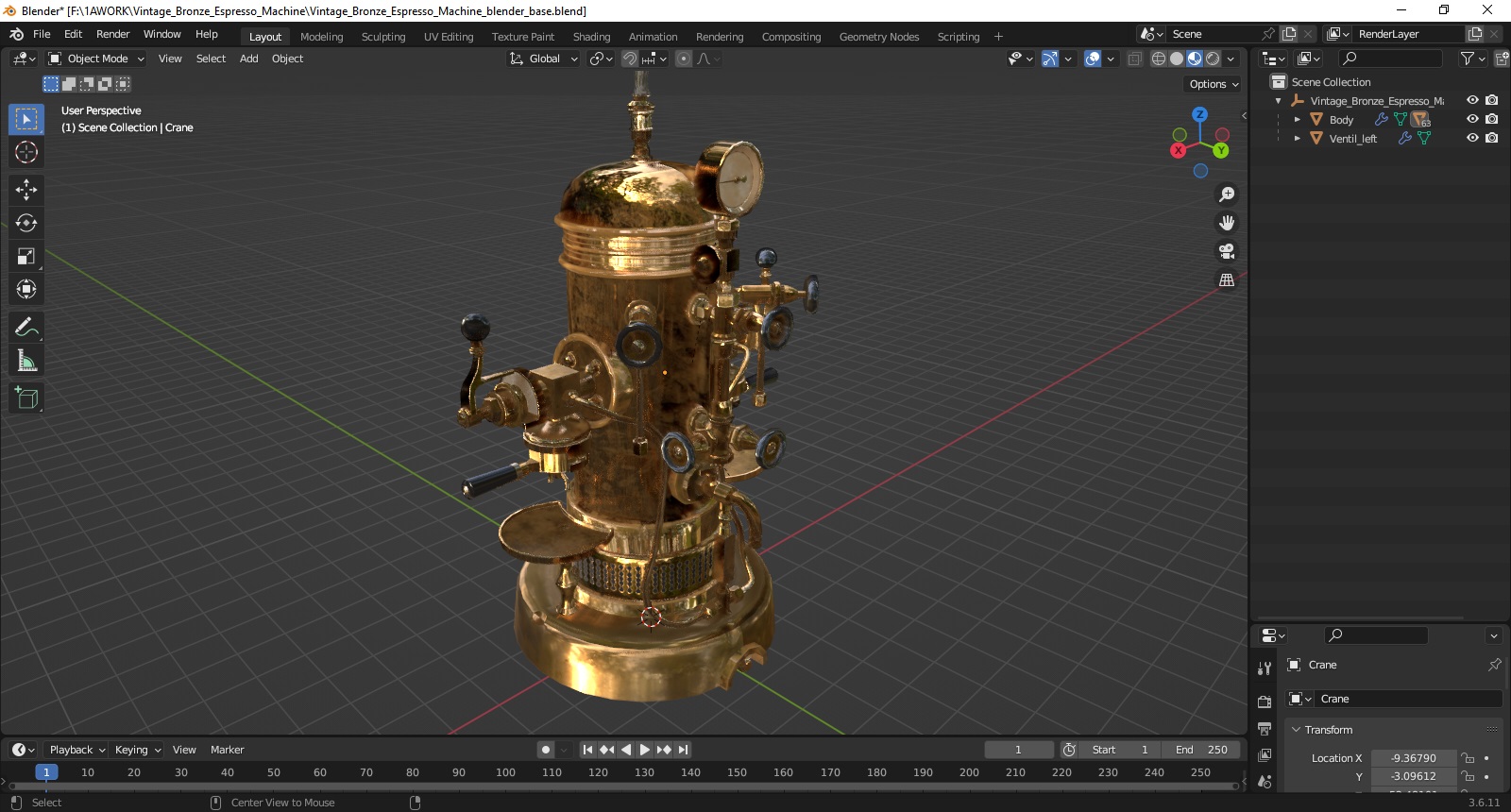 3D Vintage Bronze Espresso Machine