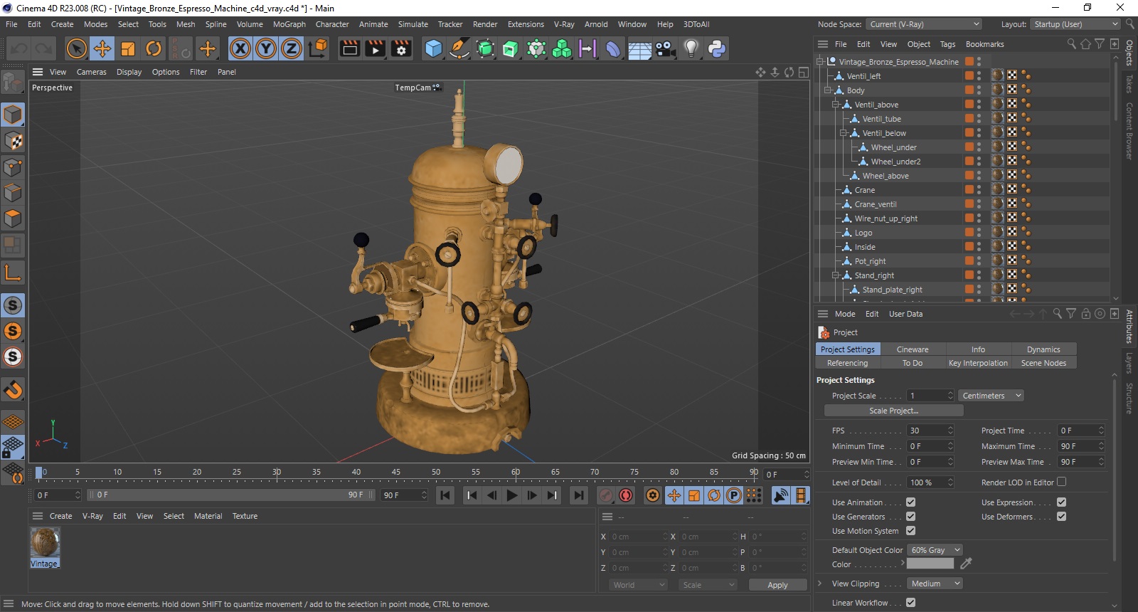3D Vintage Bronze Espresso Machine