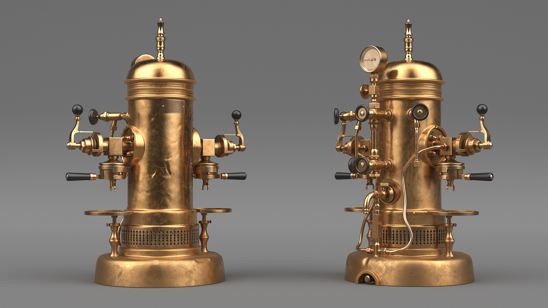 3D Vintage Bronze Espresso Machine