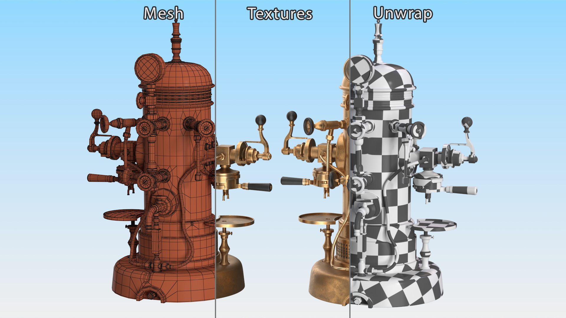 3D Vintage Bronze Espresso Machine
