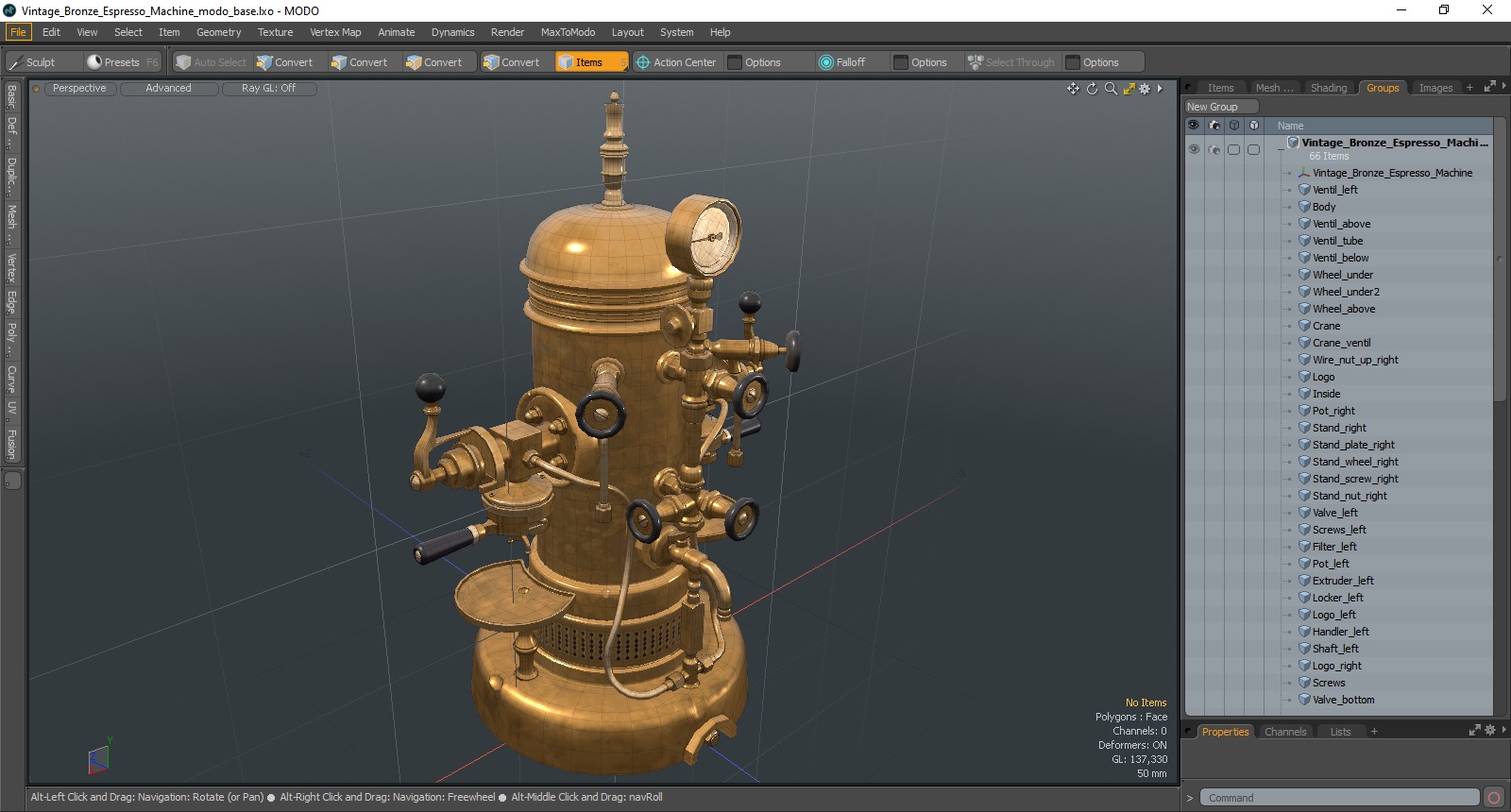 3D Vintage Bronze Espresso Machine
