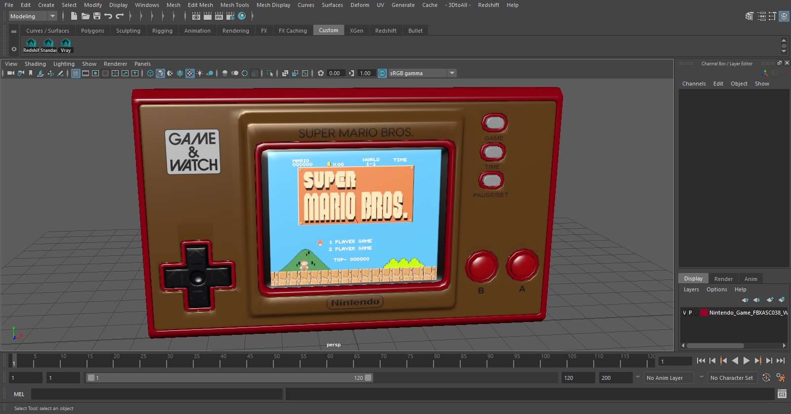 3D Nintendo Game and Watch Console Super Mario Bros model