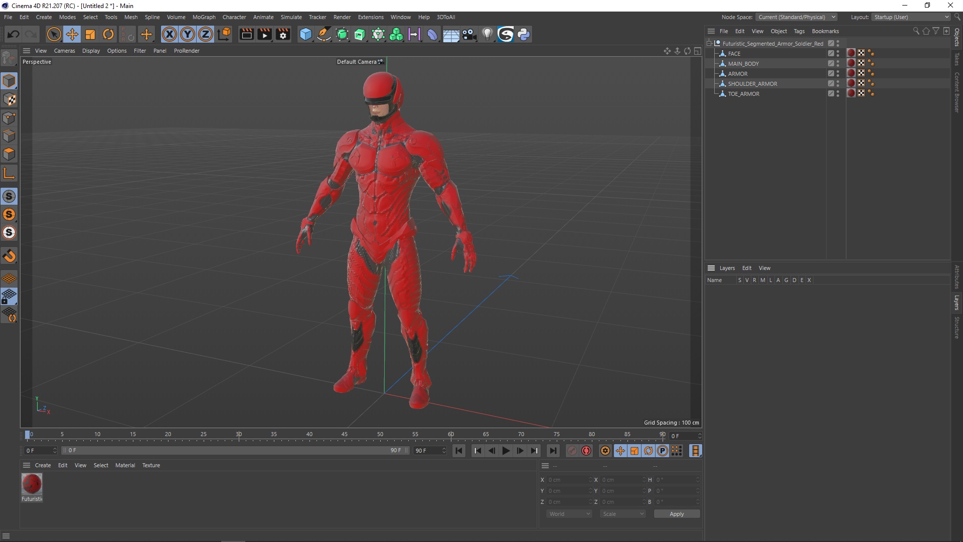 3D Futuristic Segmented Armor Soldier Red model