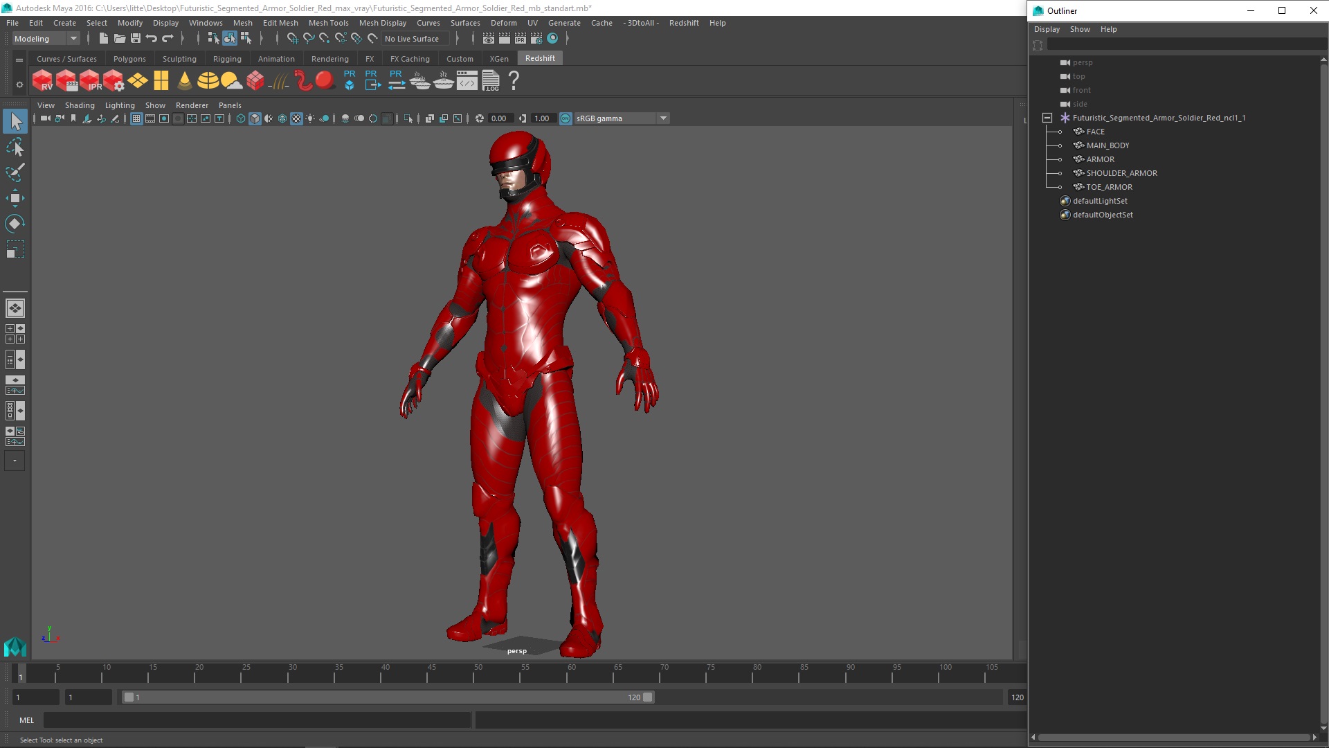 3D Futuristic Segmented Armor Soldier Red model