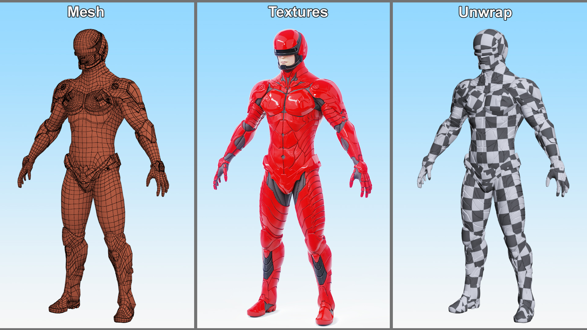 3D Futuristic Segmented Armor Soldier Red model