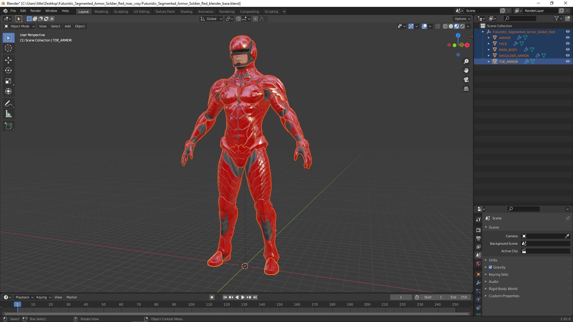 3D Futuristic Segmented Armor Soldier Red model