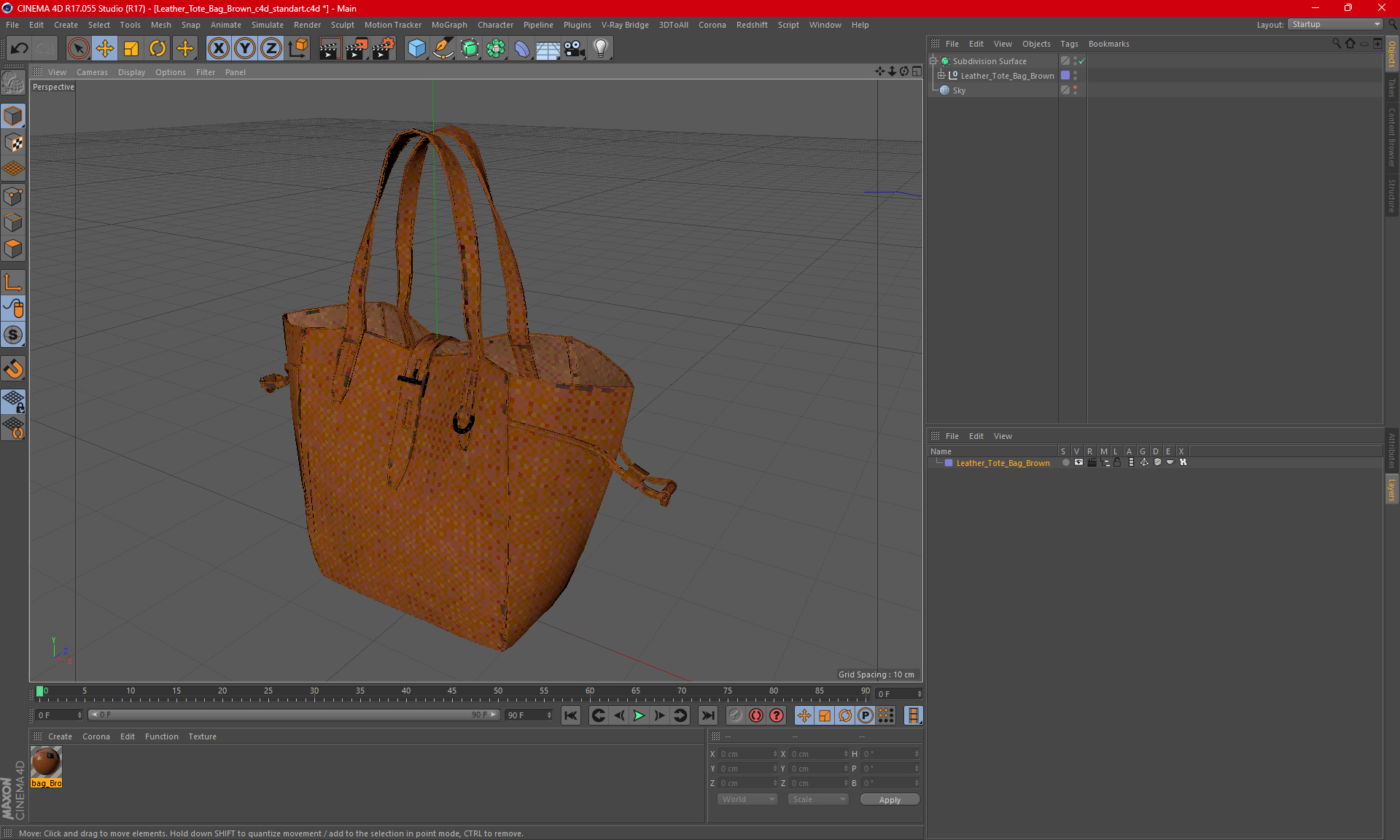 Leather Tote Bag Brown 3D