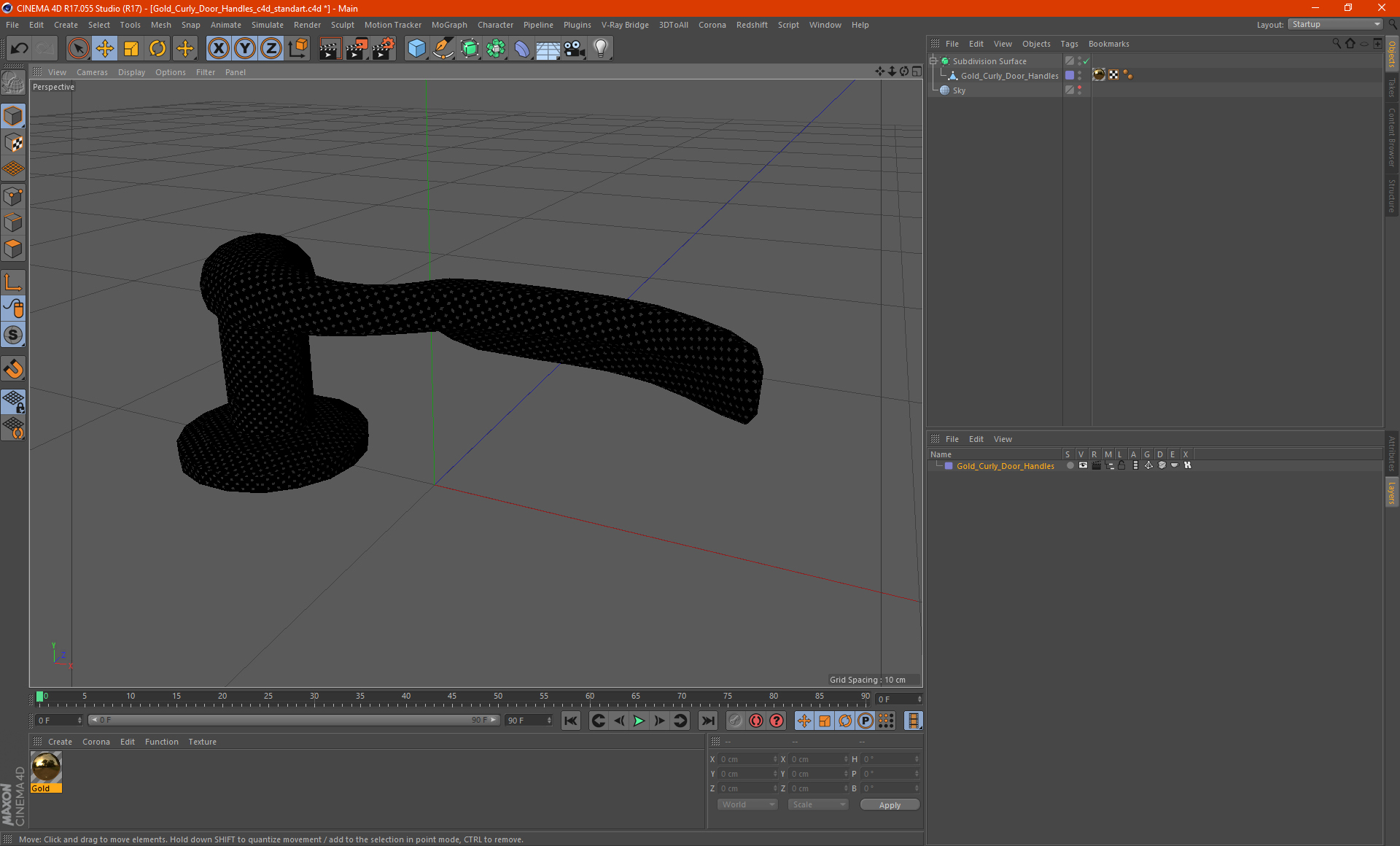3D Gold Curly Door Handles model
