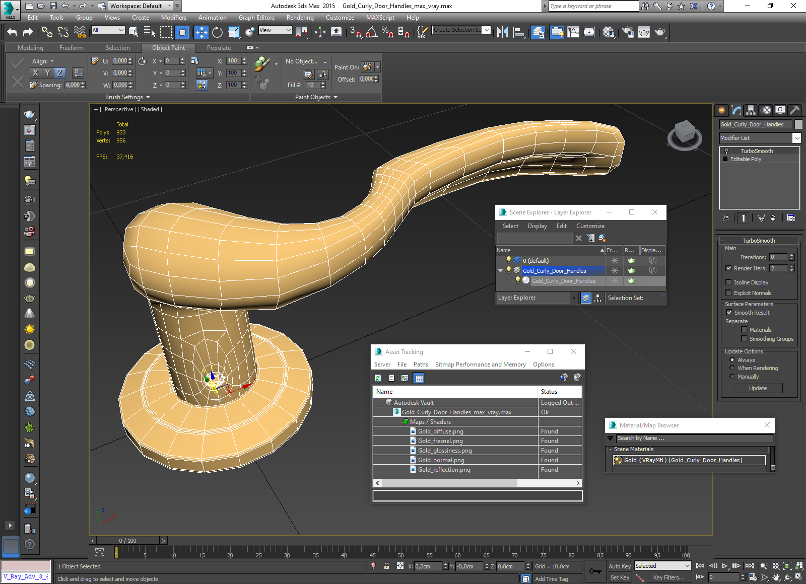 3D Gold Curly Door Handles model