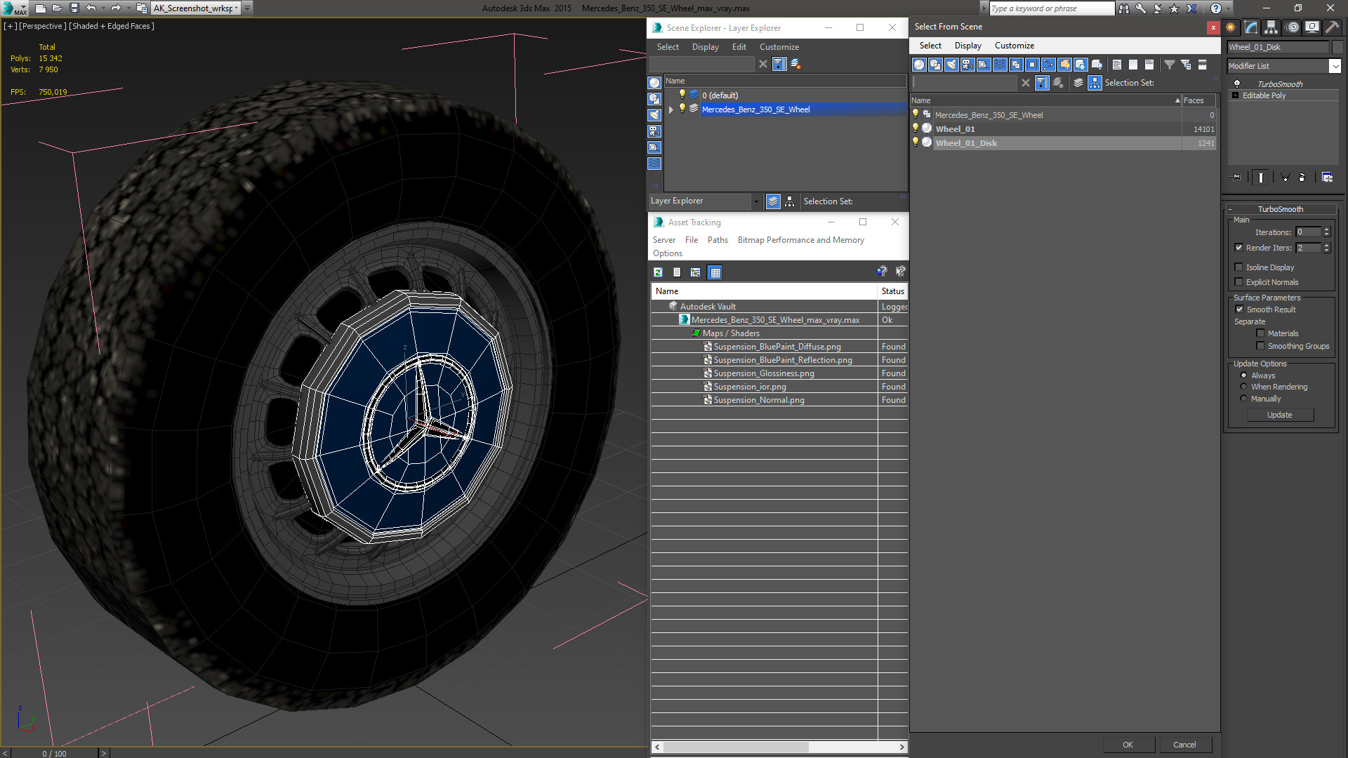 3D Mercedes Benz 350 SE Wheel