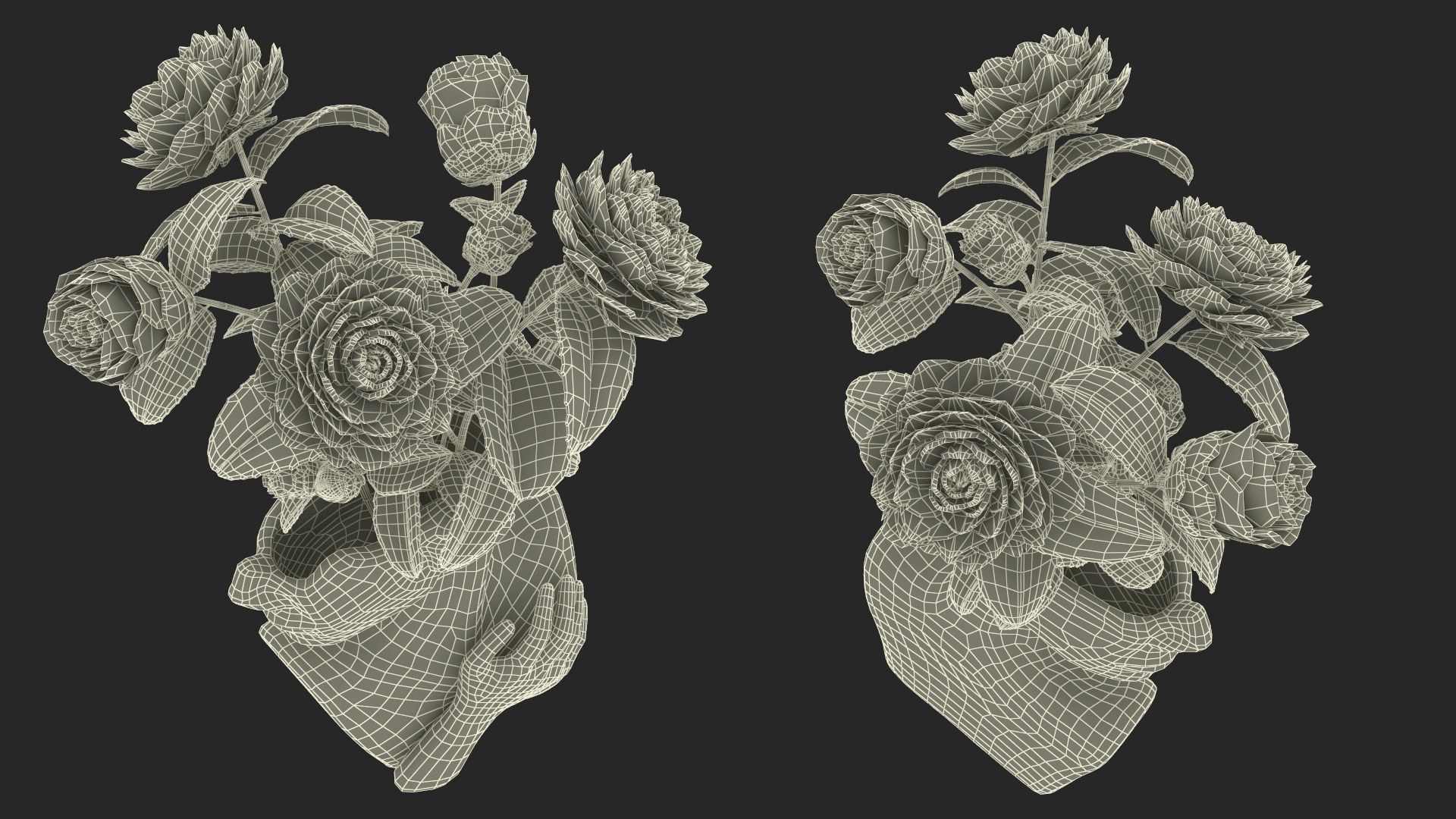 Designer Bust Vase Beige with Flowers 3D