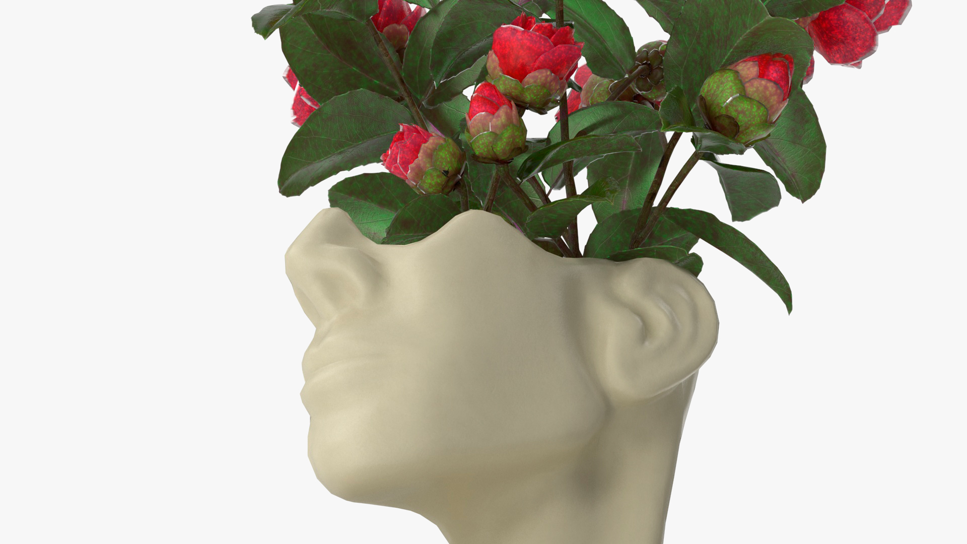 Designer Bust Vase Beige with Flowers 3D