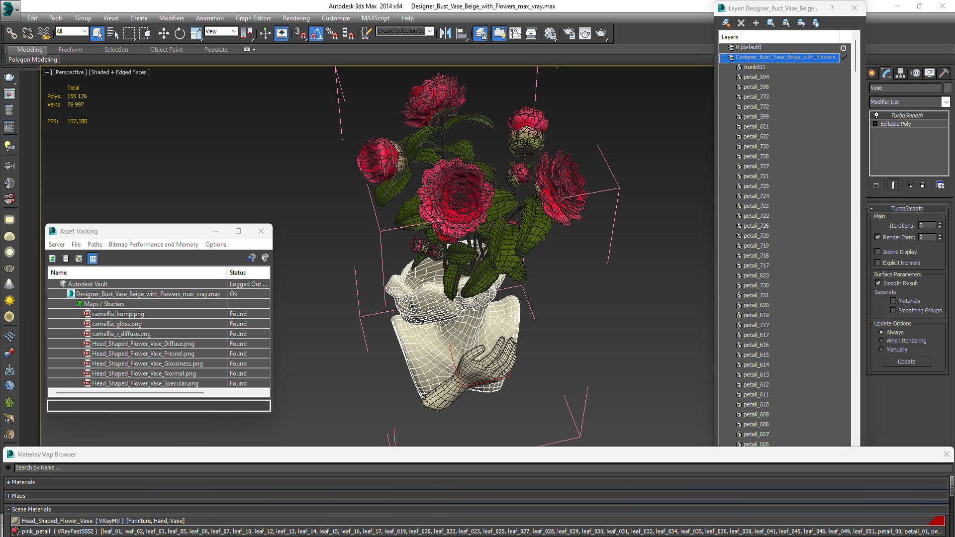 Designer Bust Vase Beige with Flowers 3D