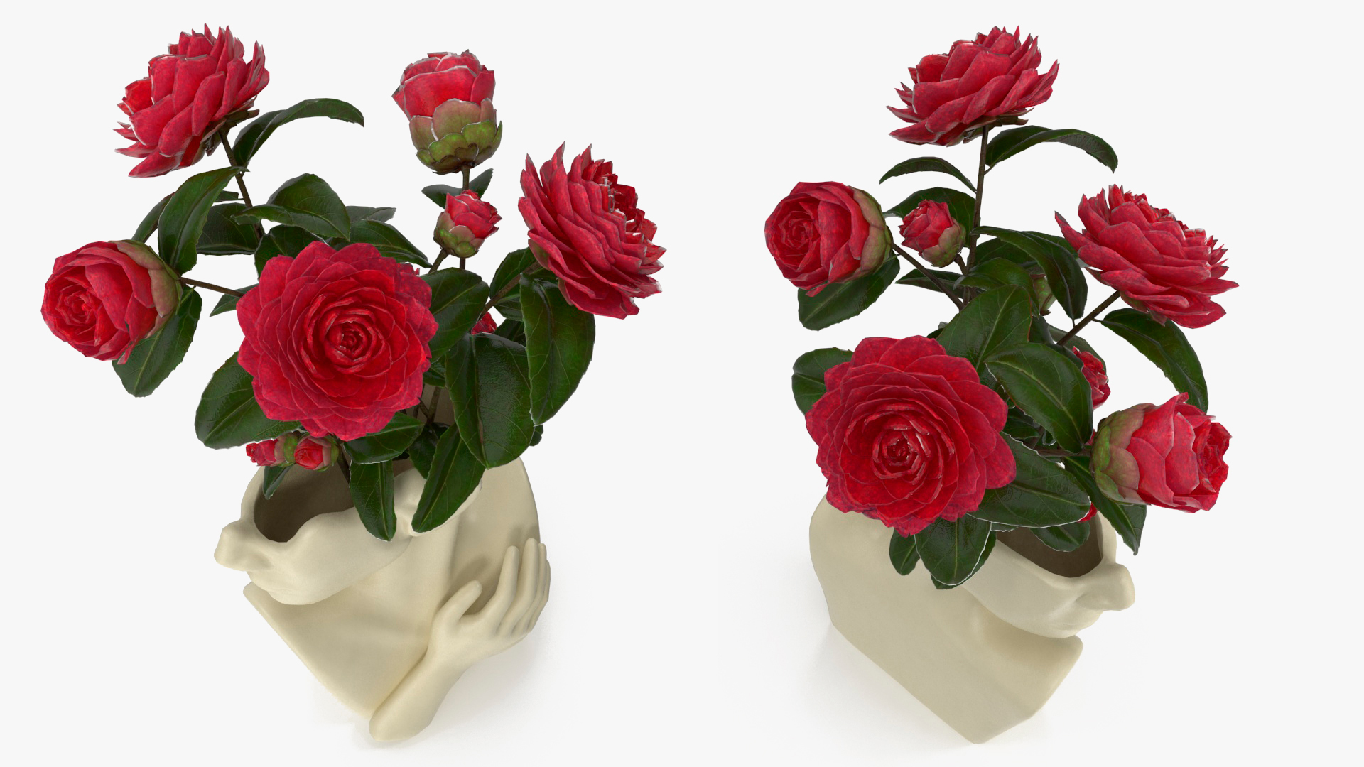 Designer Bust Vase Beige with Flowers 3D