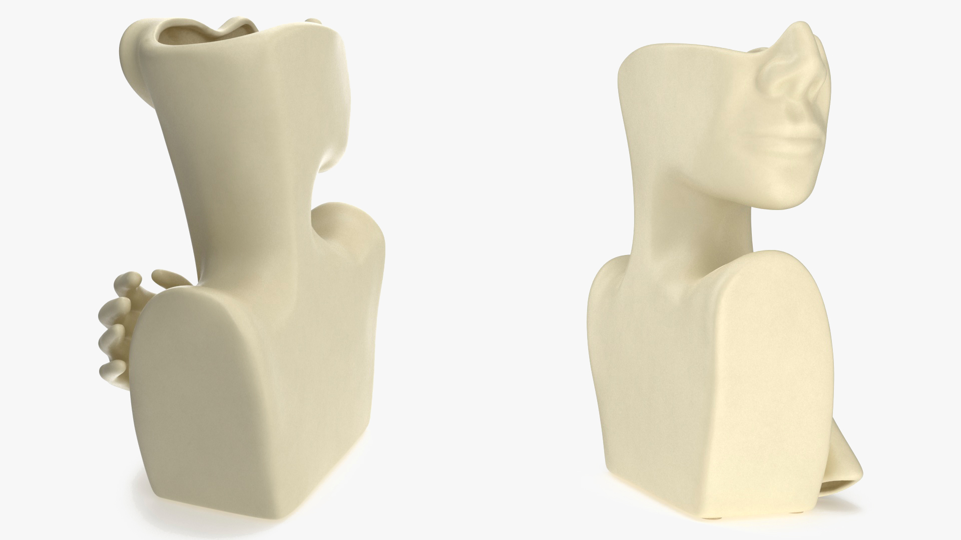 Designer Bust Vase Beige with Flowers 3D