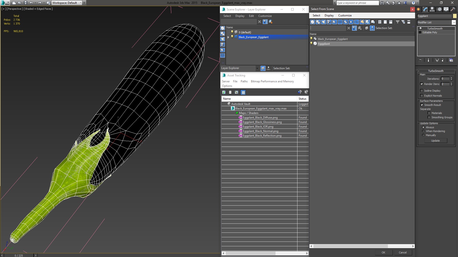 3D Black European Eggplant model