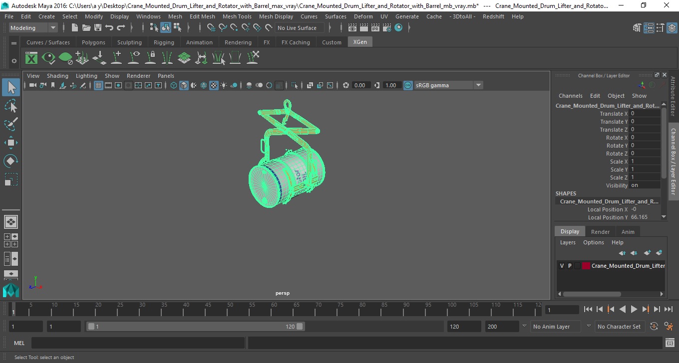 Crane Mounted Drum Lifter and Rotator with Barrel 3D model