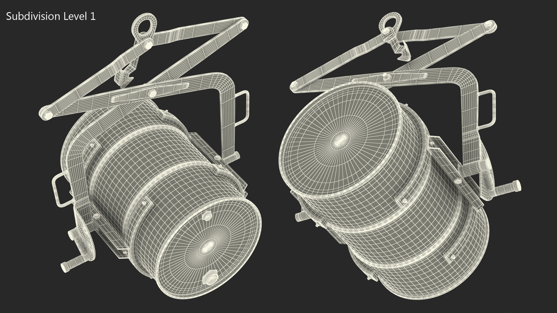 Crane Mounted Drum Lifter and Rotator with Barrel 3D model