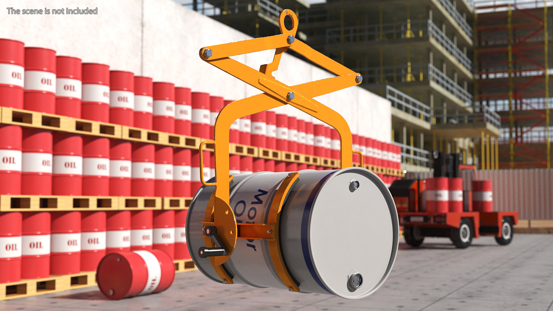 Crane Mounted Drum Lifter and Rotator with Barrel 3D model