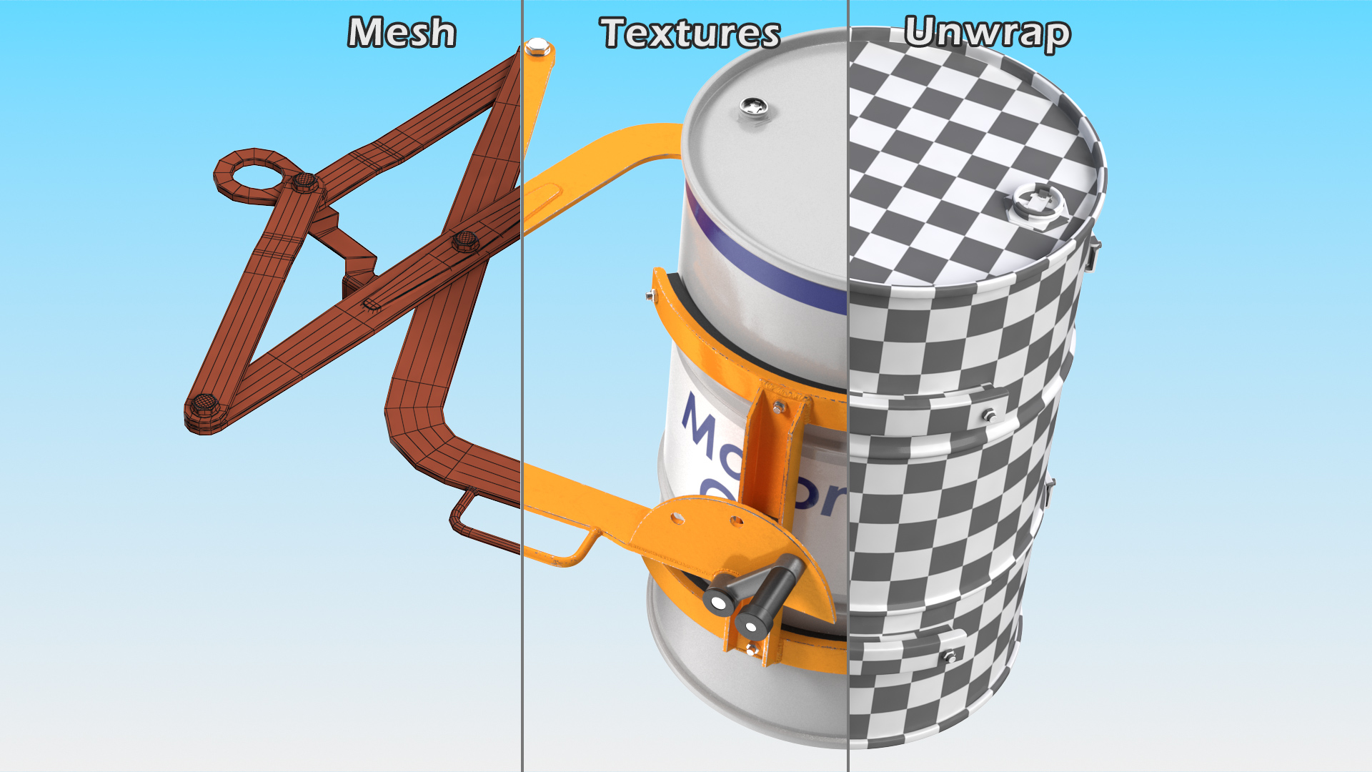 Crane Mounted Drum Lifter and Rotator with Barrel 3D model