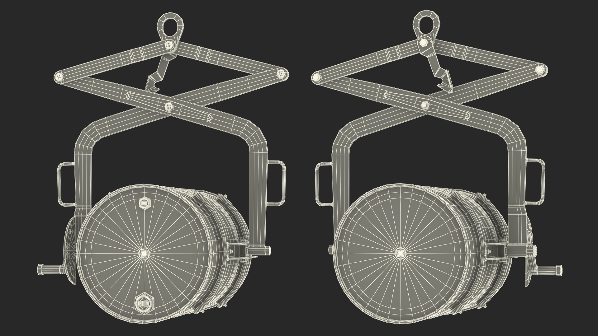 Crane Mounted Drum Lifter and Rotator with Barrel 3D model
