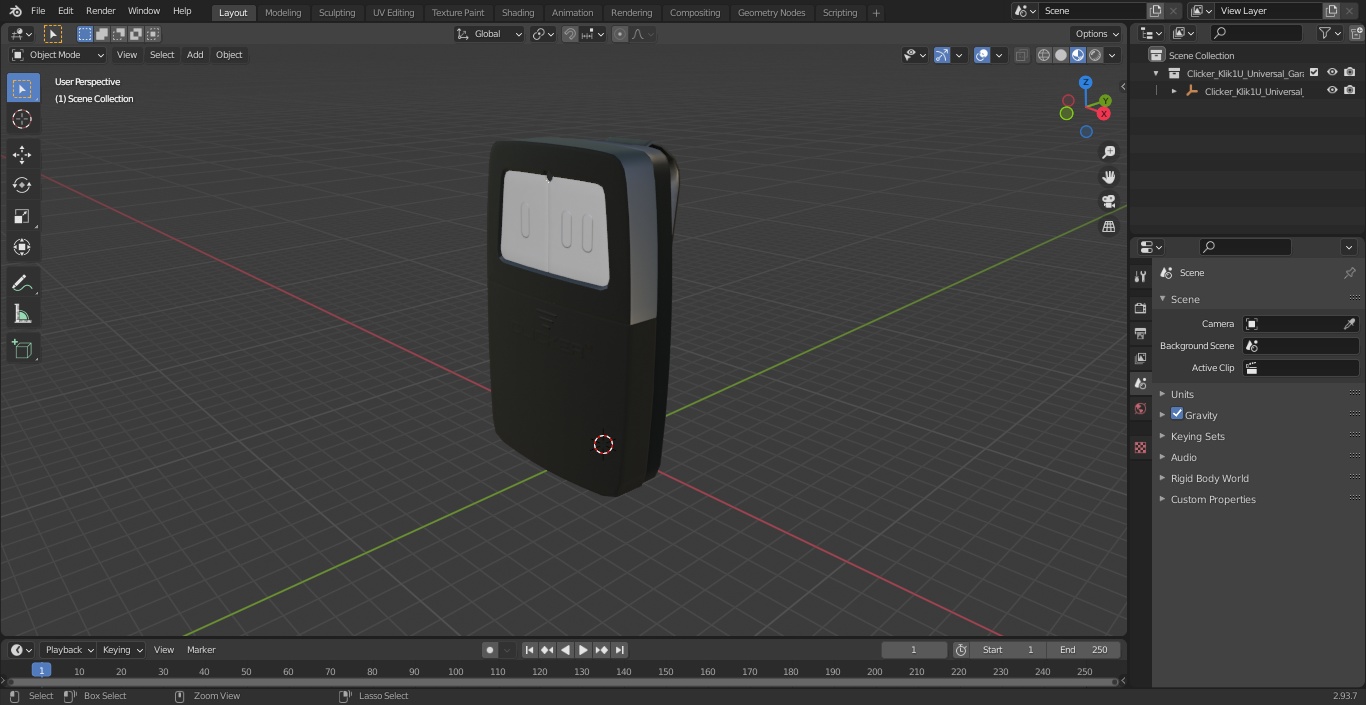 3D model Clicker Klik1U Universal Garage Door Opener Remote