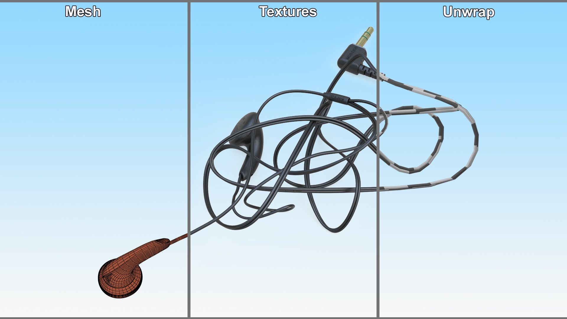 3D Sony Vintage In-Ear Headphones Tangled model