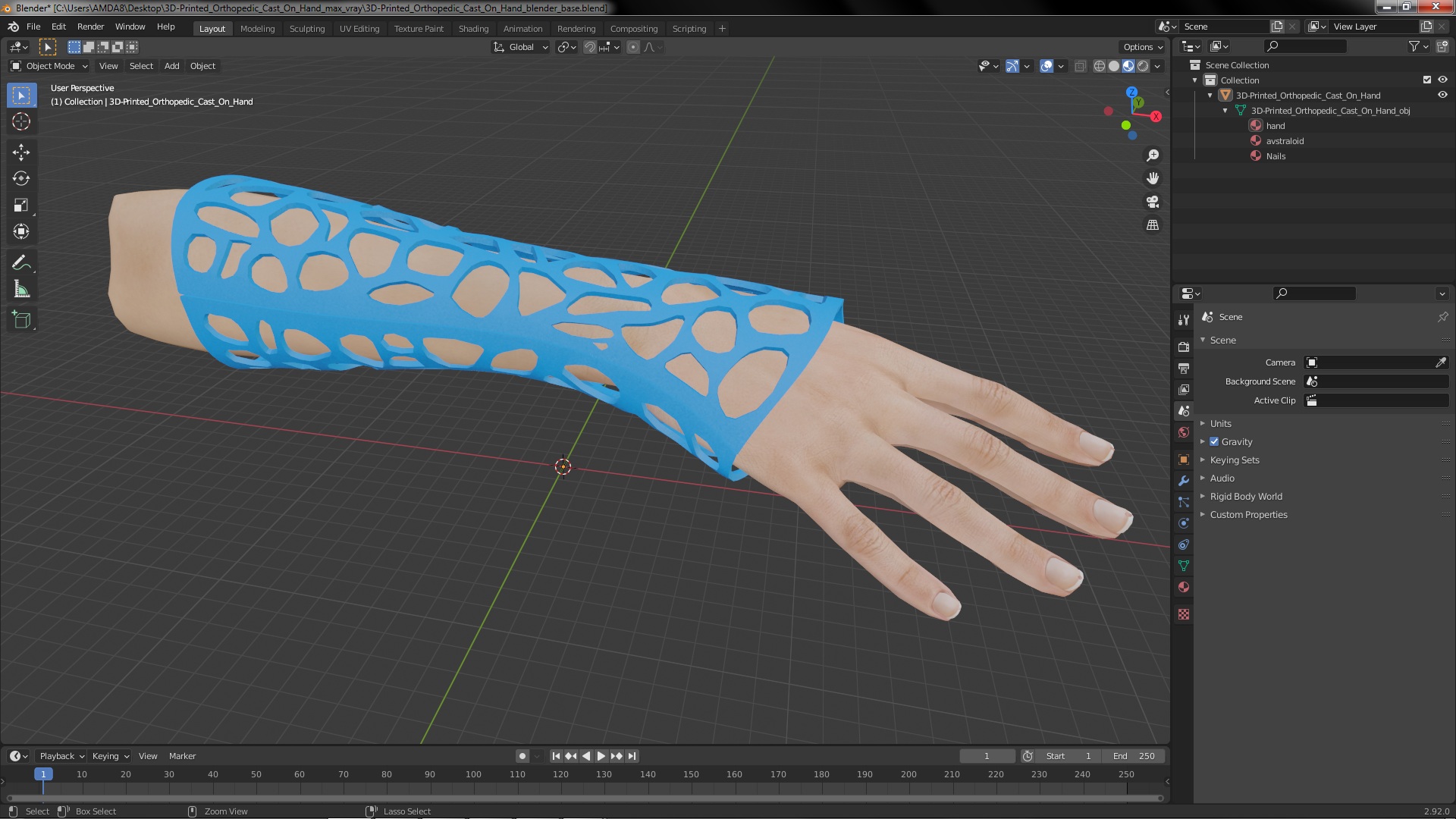 3D-Printed Orthopedic Cast On Hand 3D model