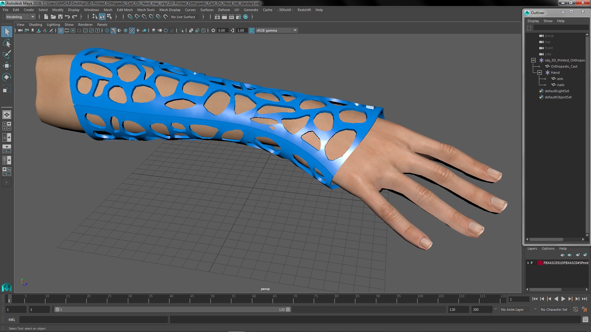 3D-Printed Orthopedic Cast On Hand 3D model