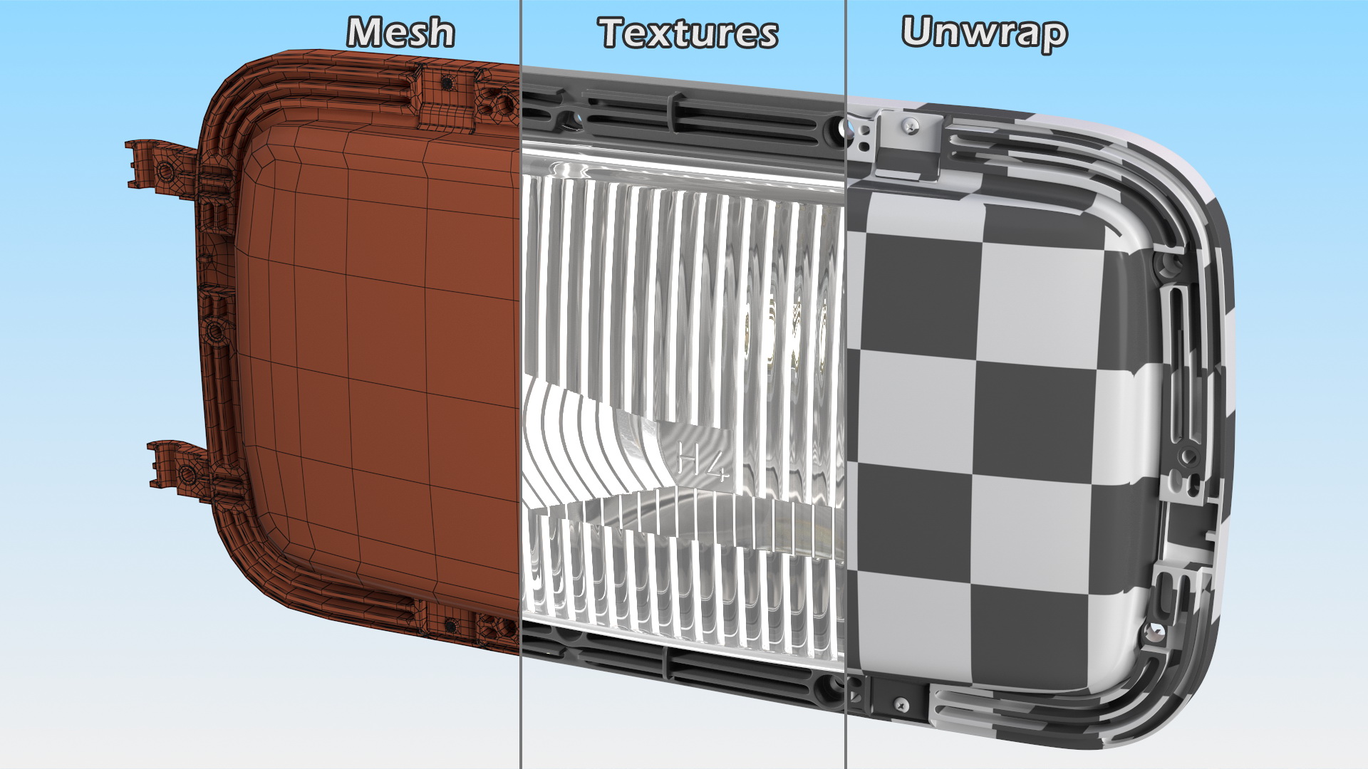 Right Rectangular Halogen H4 Truck Headlight 3D model