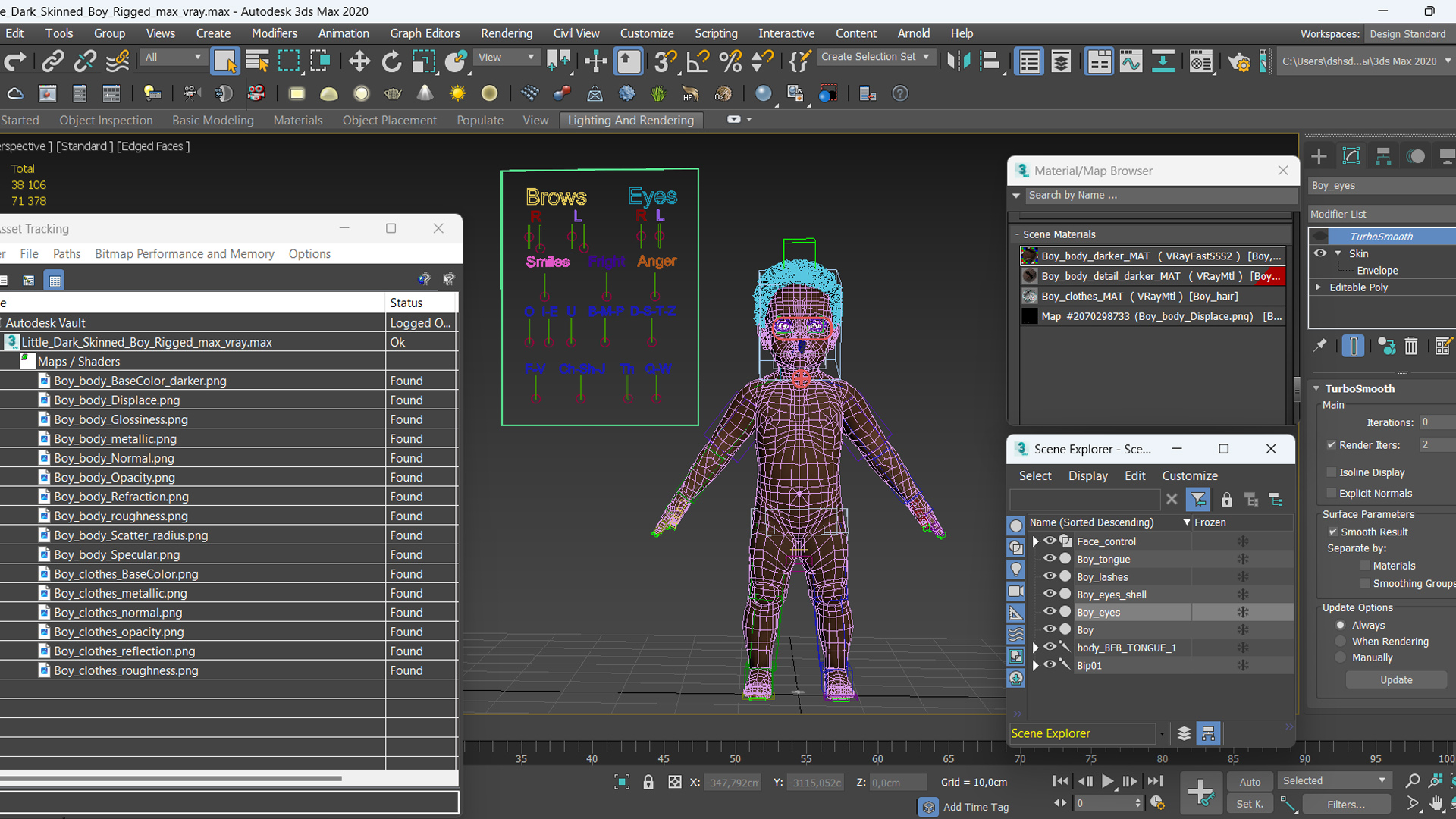 Little Dark Skin Boy Rigged 3D