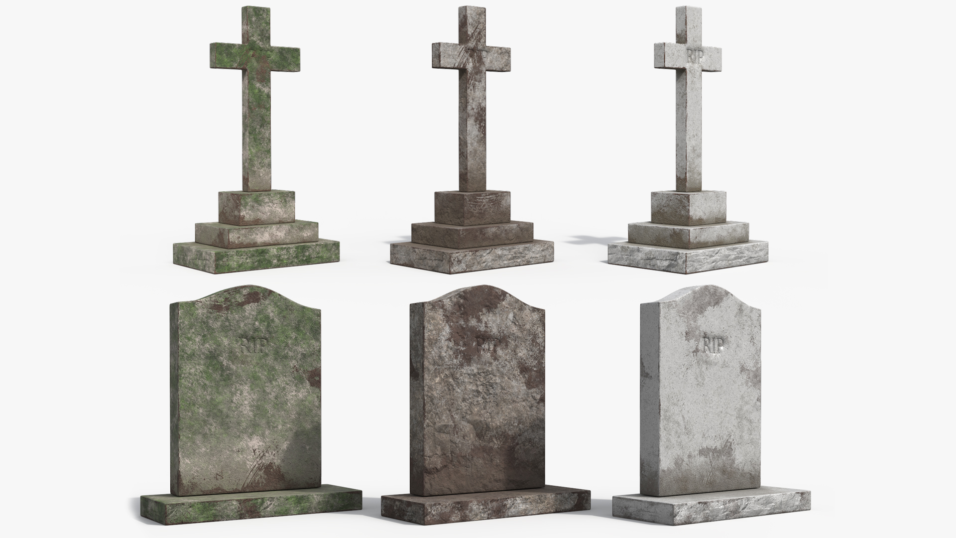 Cemetery Gravestone Set Gray Old