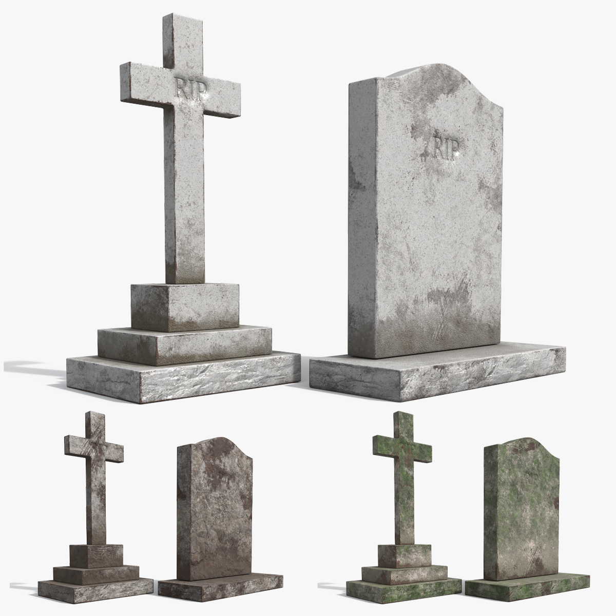 Cemetery Gravestone Set Gray Old, view 8
