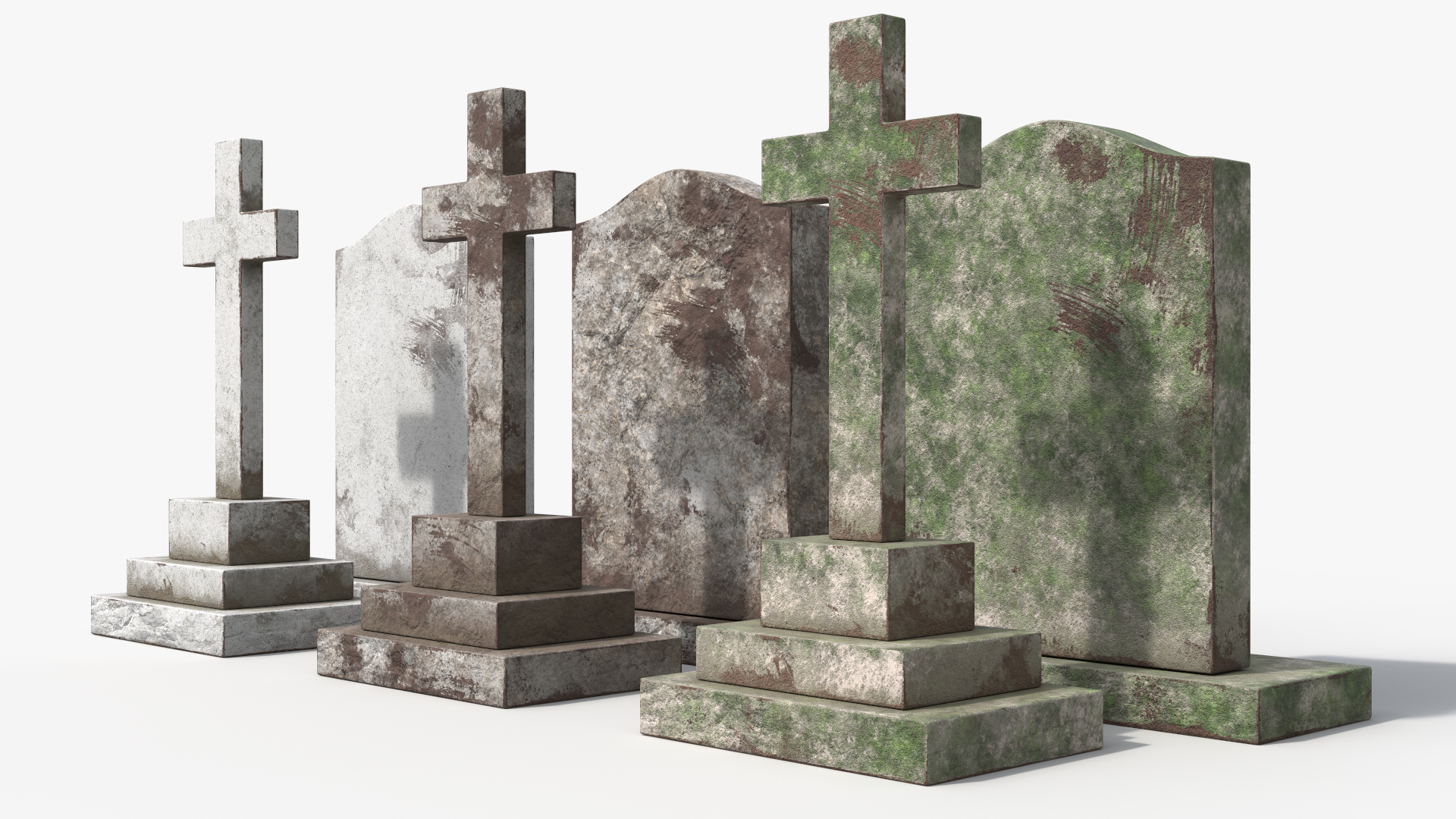 Cemetery Gravestone Set Gray Old 3D model preview