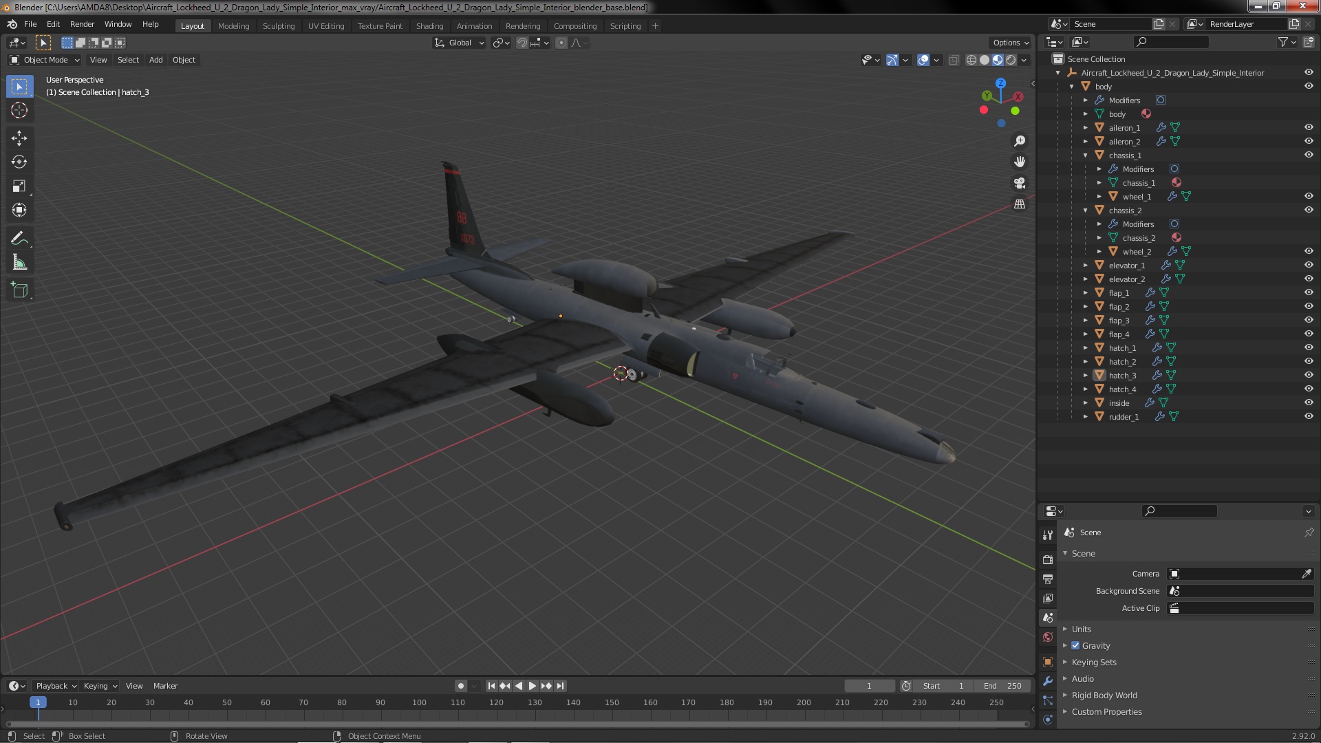 Aircraft Lockheed U_2 Dragon Lady Simple Interior 3D model