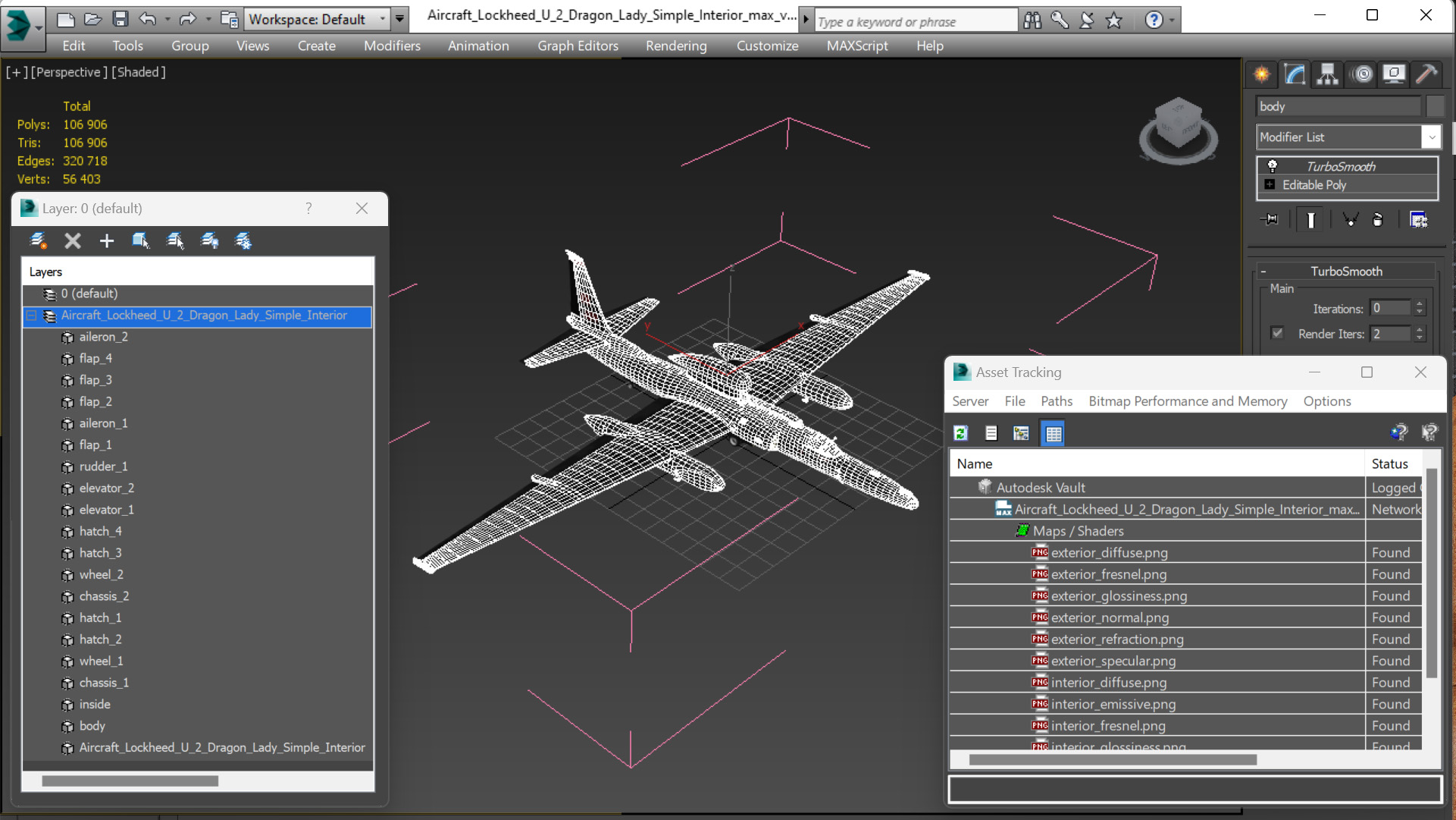 Aircraft Lockheed U_2 Dragon Lady Simple Interior 3D model