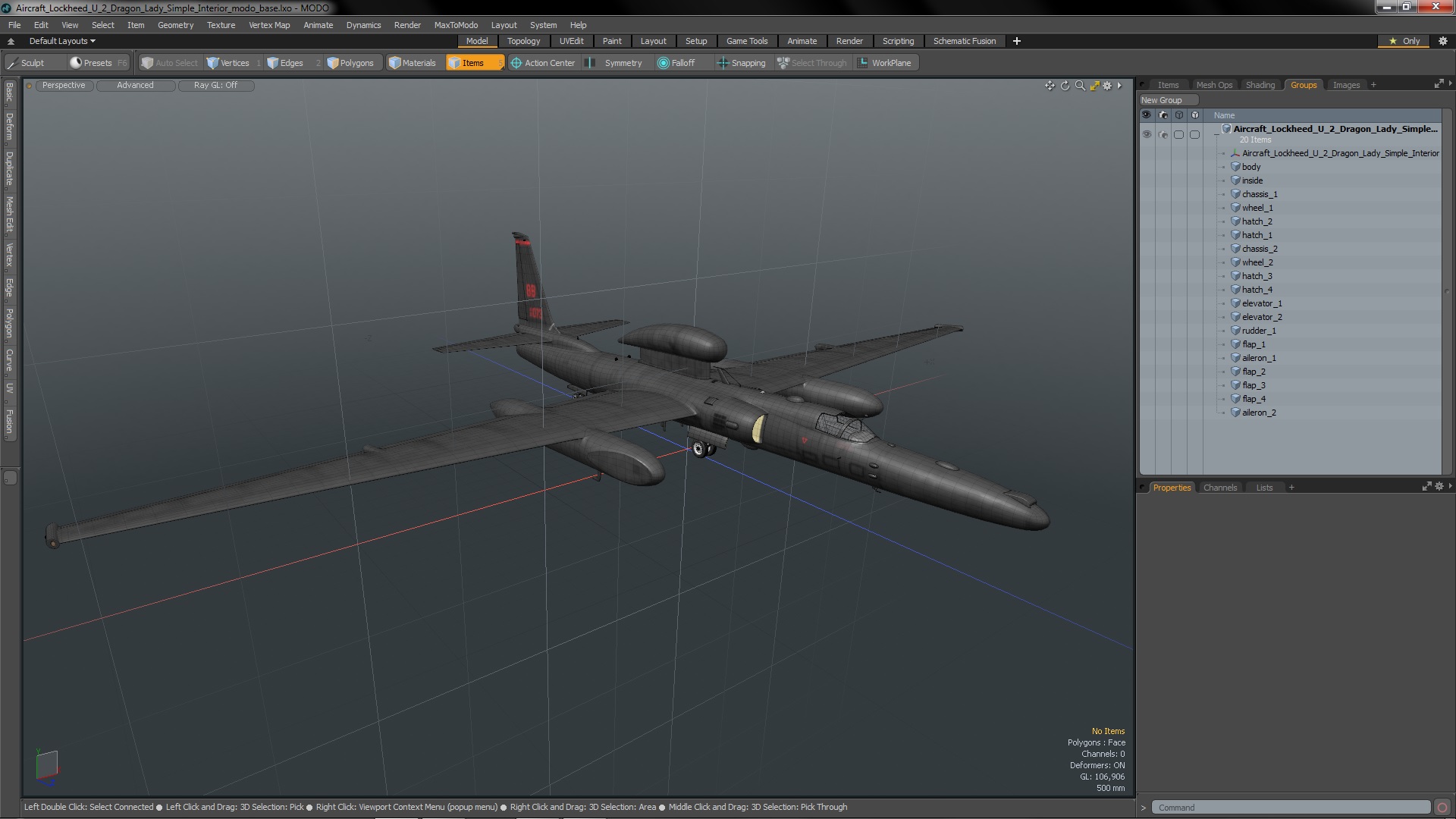 Aircraft Lockheed U_2 Dragon Lady Simple Interior 3D model