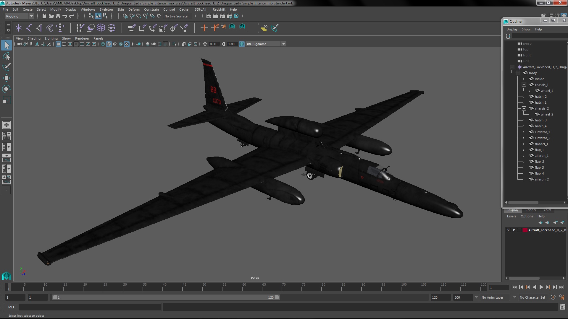Aircraft Lockheed U_2 Dragon Lady Simple Interior 3D model
