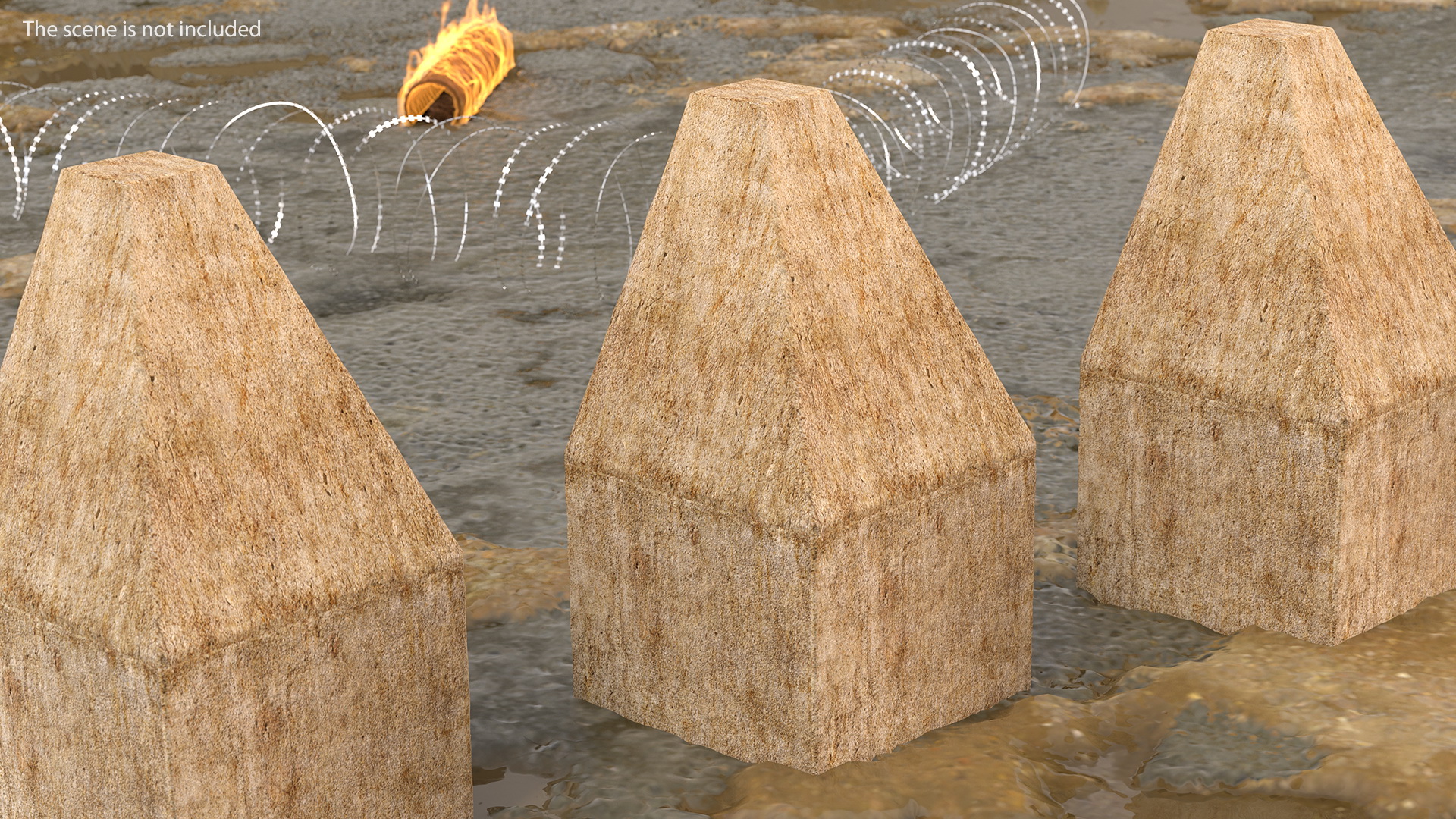 3D Concrete Dragon Teeth Tank Trap